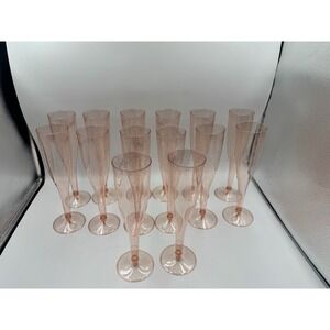 Set Of 14 Rose Gold Pink Disposable Glitter Plastic Champagne Glasses